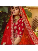 Adorable Red Pure Velvet Bridal Wear Lehenga